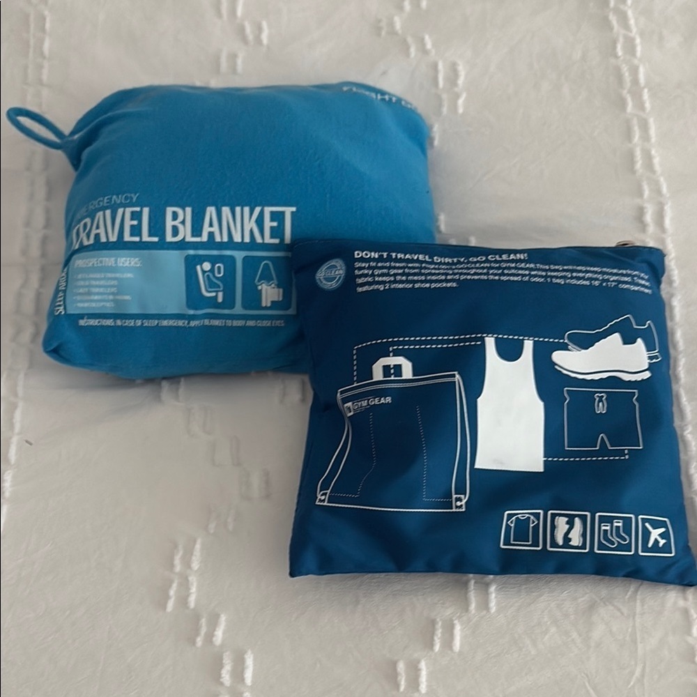 Blue Travel Blanket and Gym Gear Bag Set